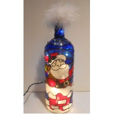 Santa Bottle Lamp Hand Painted Lighted Stained Glass look   322277012461